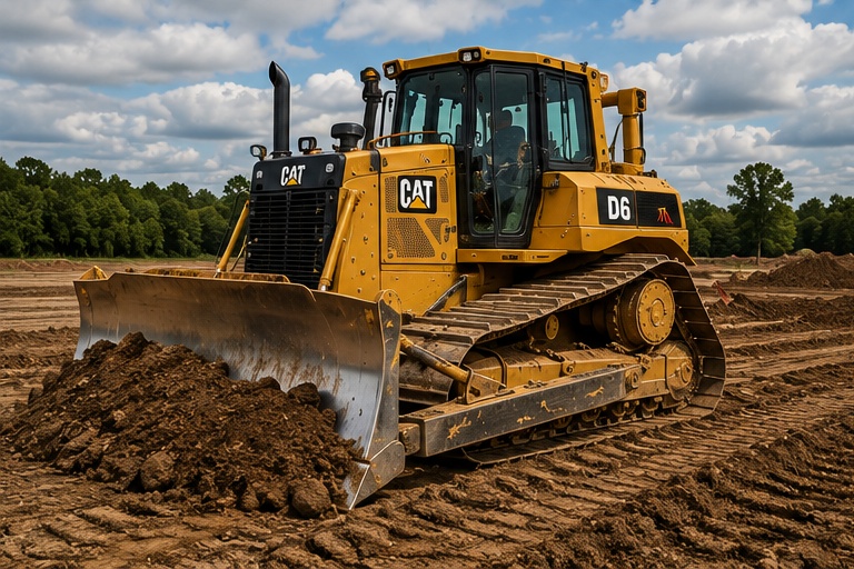Bulldozer grading soil